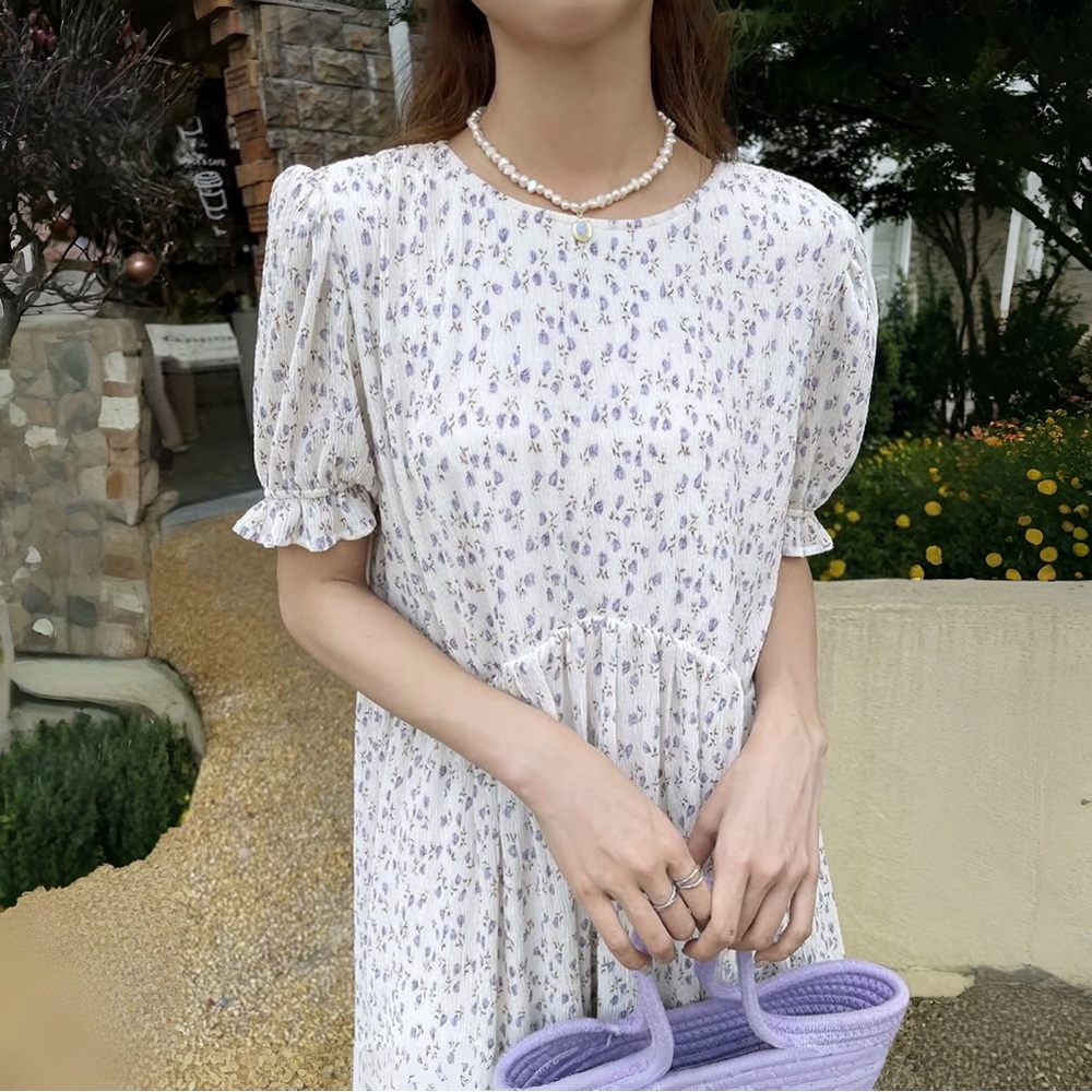 DAZY Floral Print Puff Sleeve Dress Midi Dress Size Small